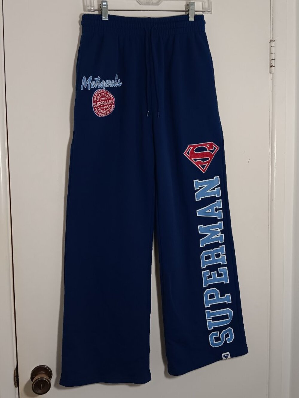 Superman metropolis sweatpants mens M navy blue DC comics fleece graphic pants